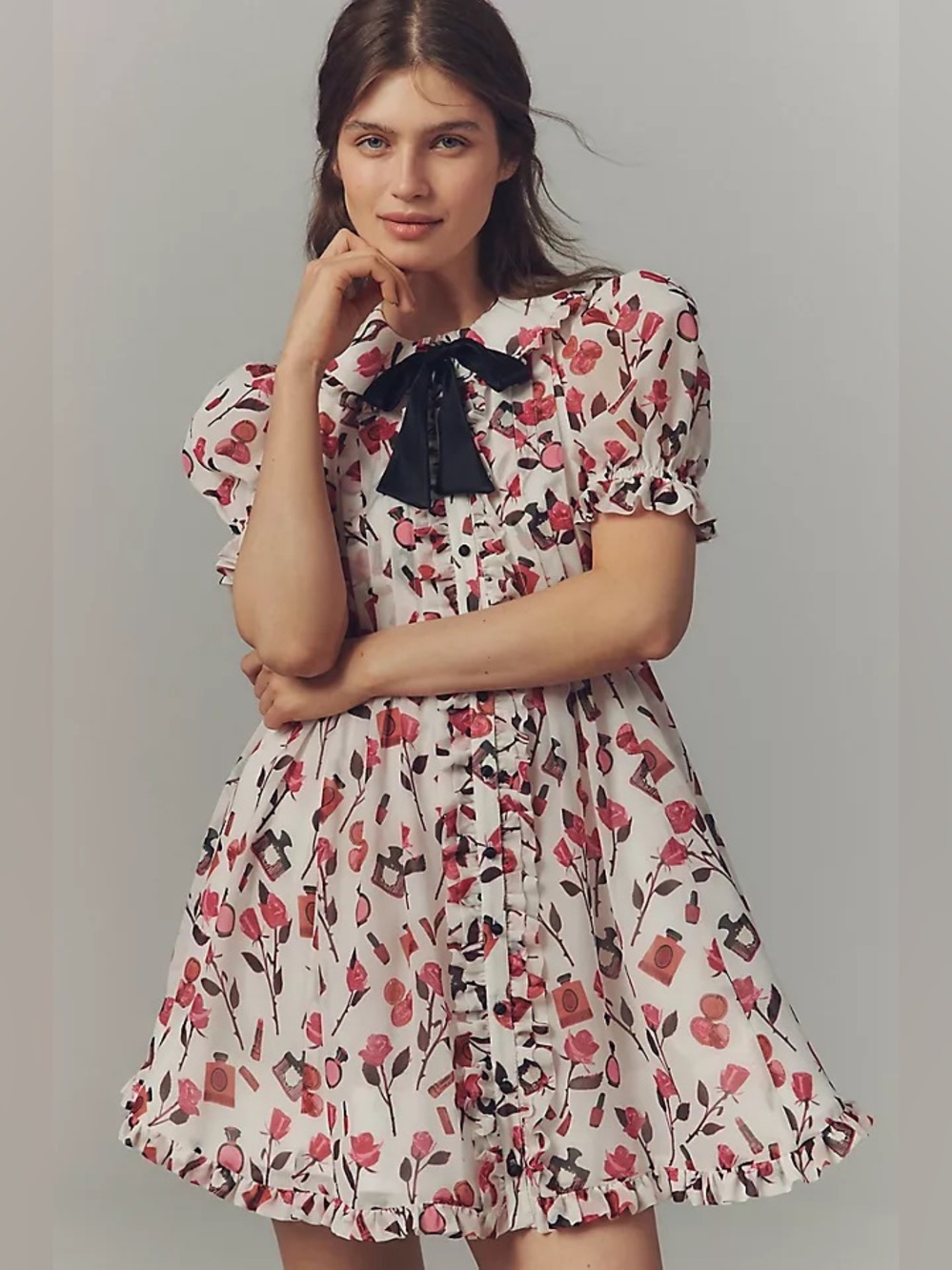 Anthropologie Anisa‎ Makhoul Maeve Puff-Sleeve Collared Mini Dress Medium Petite